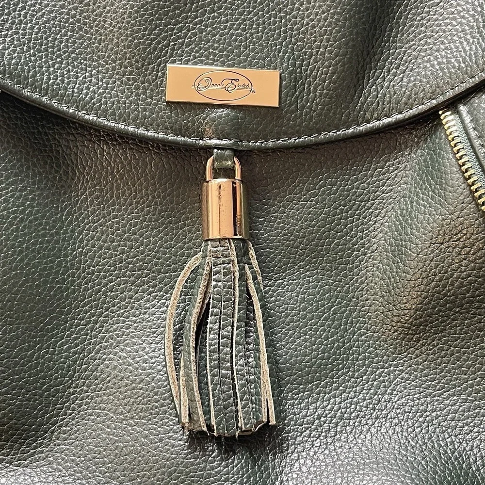 Onna Ehrlich Kelly Hobo Shoulder Bag Hunter Green Pebbled Leather Purse Tassel